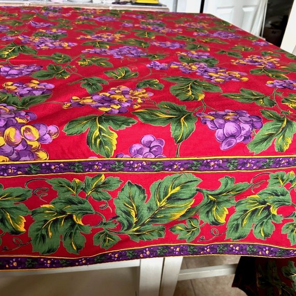 World Market Deep Red Tablecloth with Purple Grapes and Leaves 120" - Picture 3 of 7